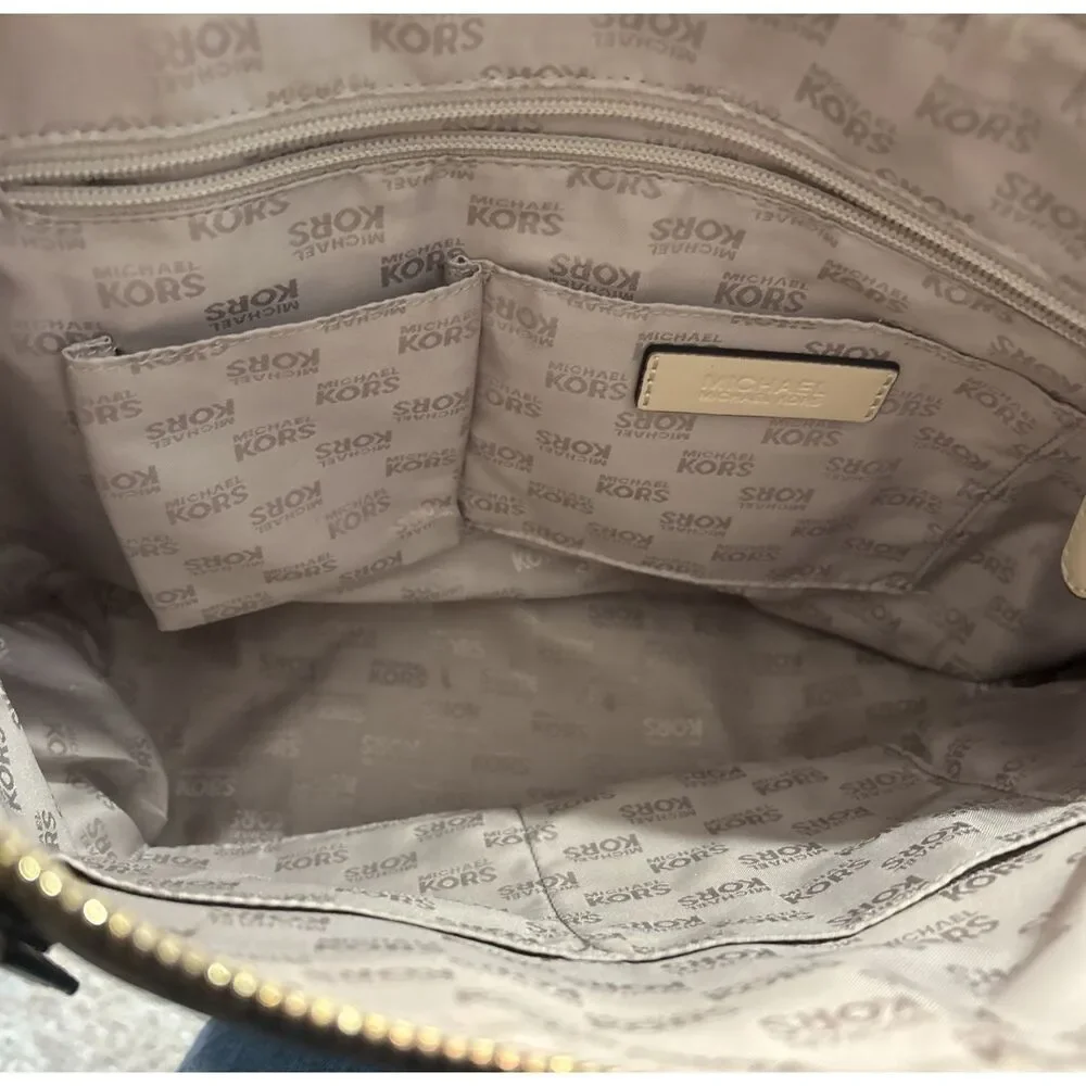 Michael Kors Jet Set Brown MK Logo Signature Tan Coated Canvas Trip Tote Bag